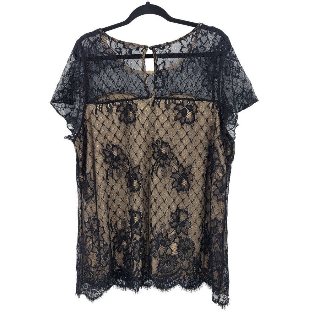 Blouse Womens Plus Sz 2X Black Lace Overlay Illusion Sweetheart Top Night Out - Picture 6 of 9